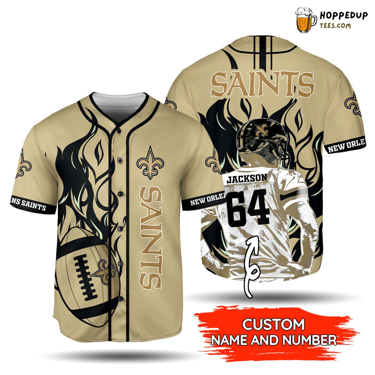 NFL New Orleans Saints Custom Name Number Player In Fire Baseball Jersey Unisex Shirt