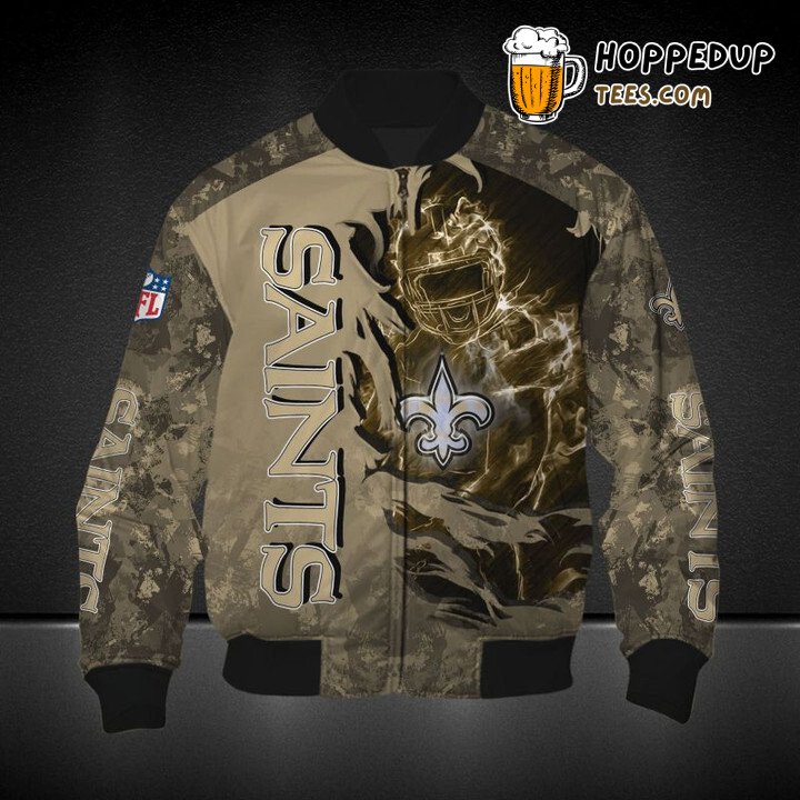 NFL New Orleans Saints Golden Camo Scratch Player Bomber Jacket