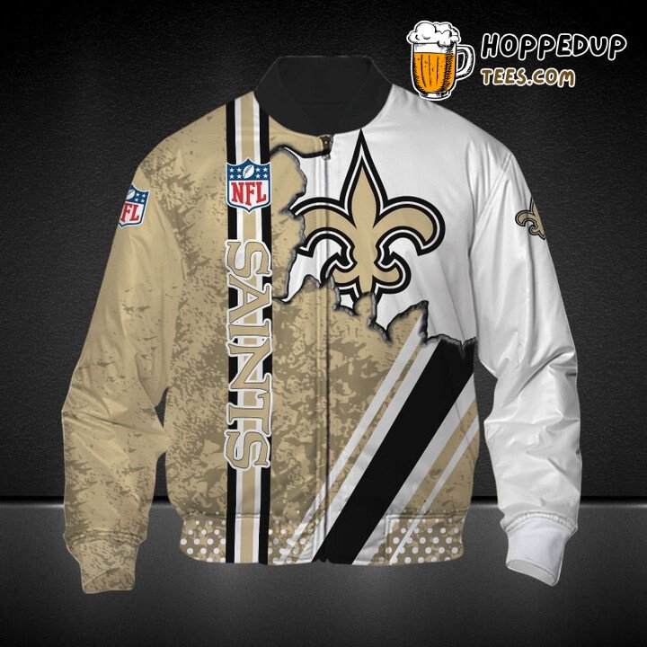NFL New Orleans Saints Golden White Scratch Logo In Heart Bomber Jacket