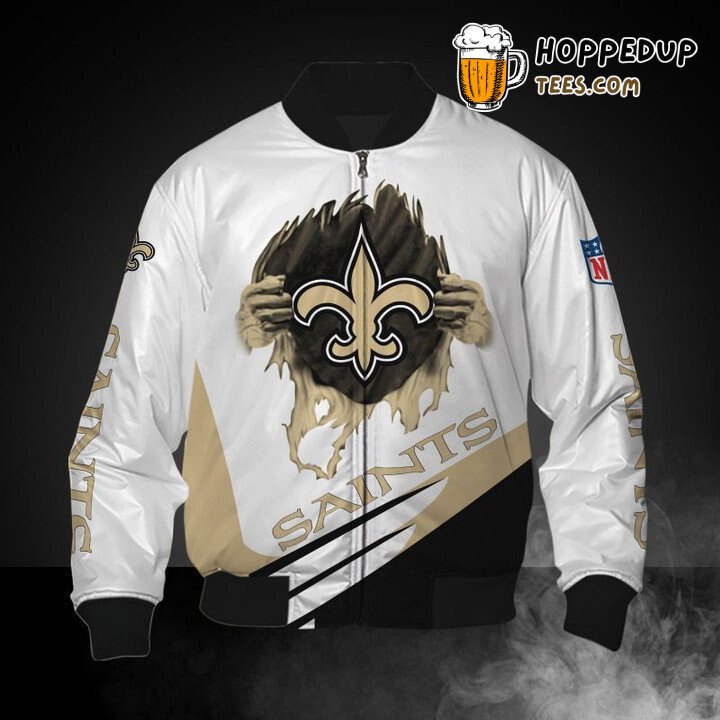 NFL New Orleans Saints White Golden Logo Bomber Jacket
