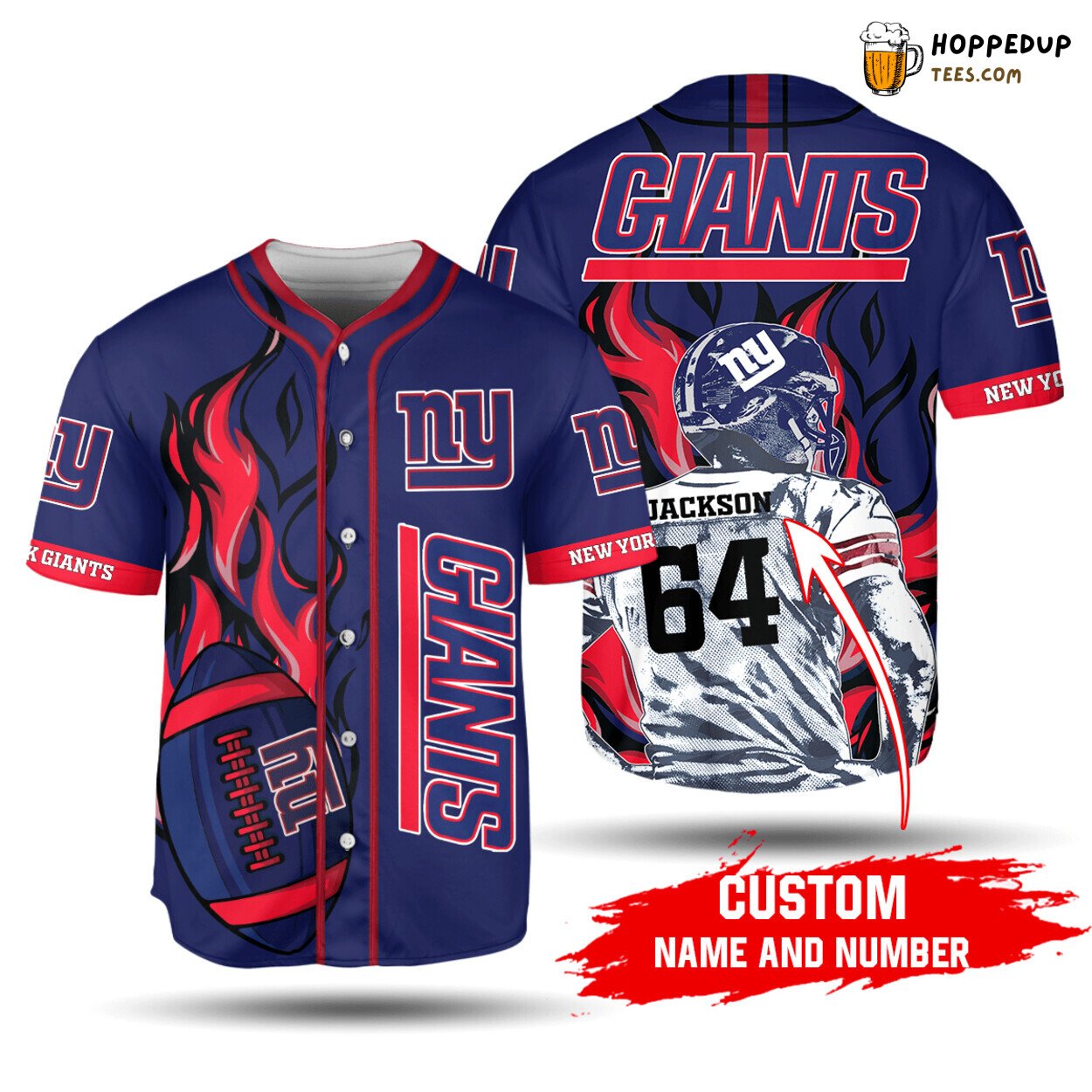 NFL New York Giants Blue Baseball Jersey Custom Name Number Unisex Top