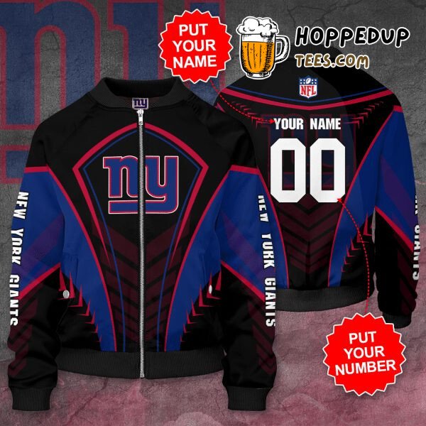 NFL New York Giants Custom Name Number Black Blue Bomber Jacket
