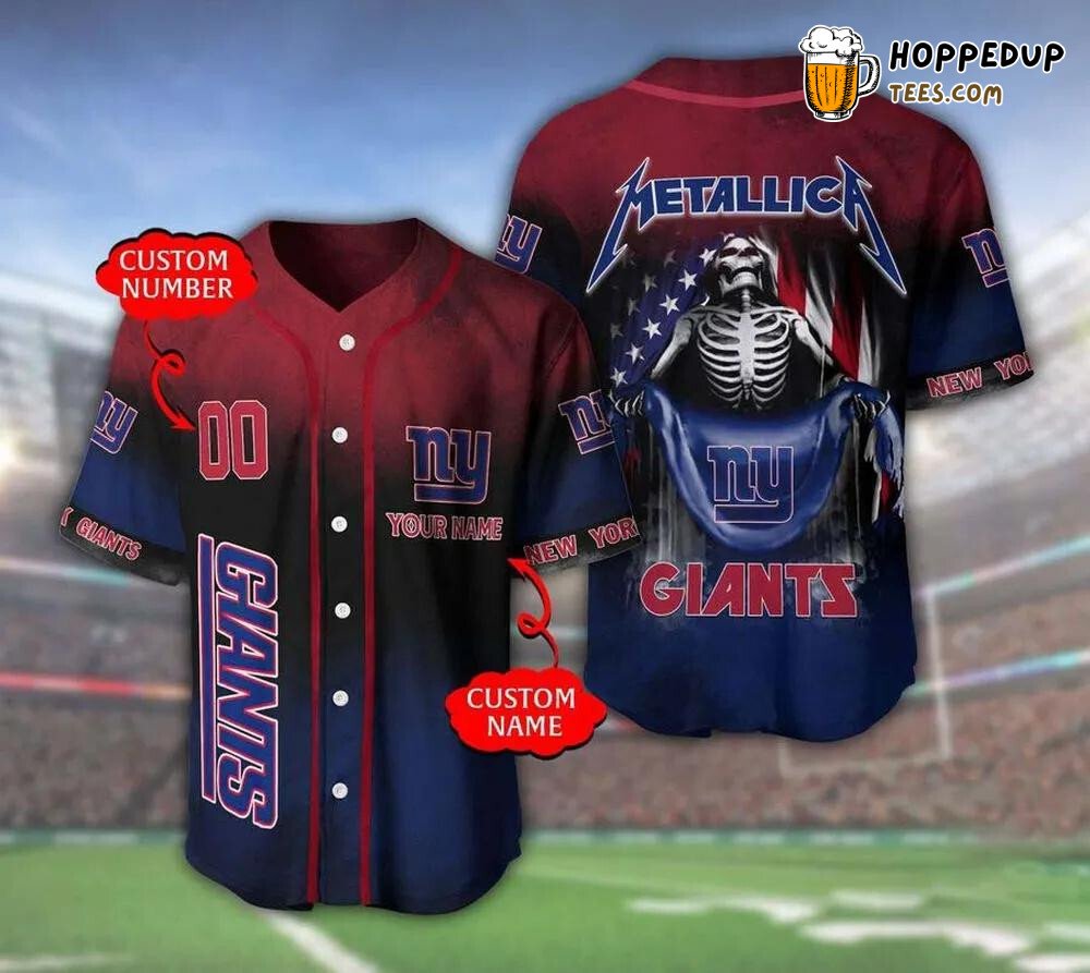NFL New York Giants Custom Name Number Skull Baseball Jersey Unisex Shirt