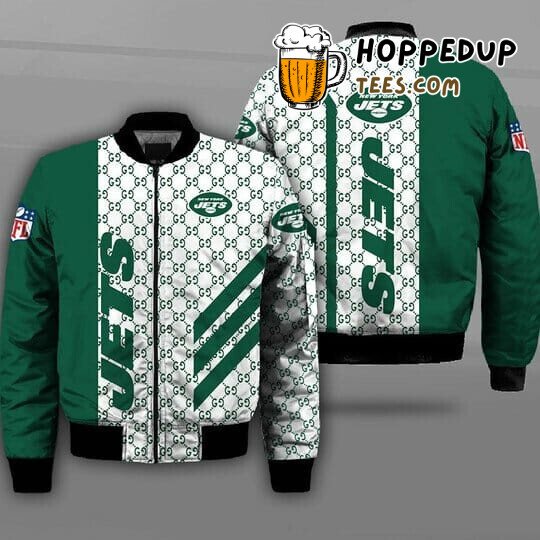 NFL New York Jets Bomber Jacket White Green Fashionable Apparel