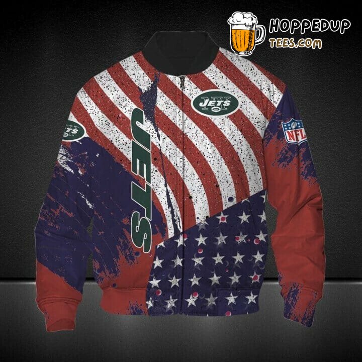 NFL New York Jets Bomber Jacket with American Flag Patriotic Design