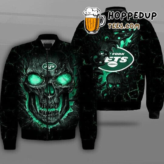 NFL New York Jets Exclusive Design Green Skull Bomber Jacket