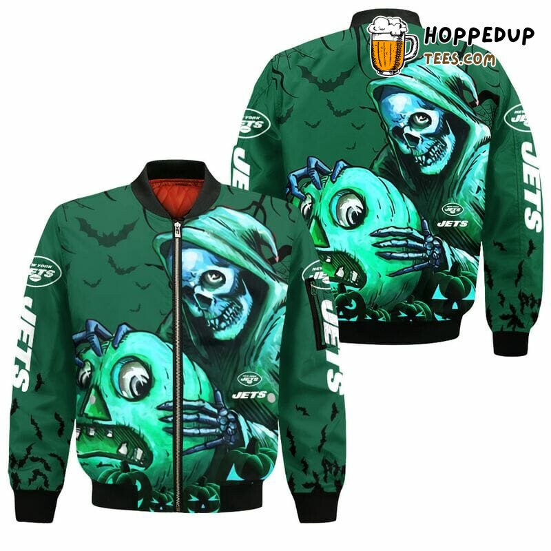 NFL New York Jets Green Skull Halloween Bomber Jacket