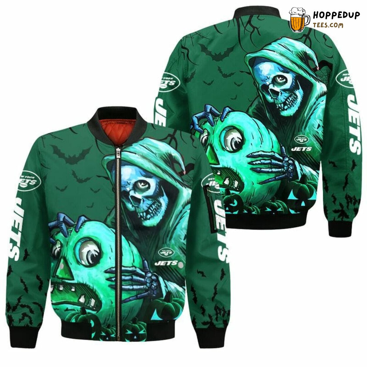 NFL New York Jets Halloween Green Skull Unique Bomber Jacket