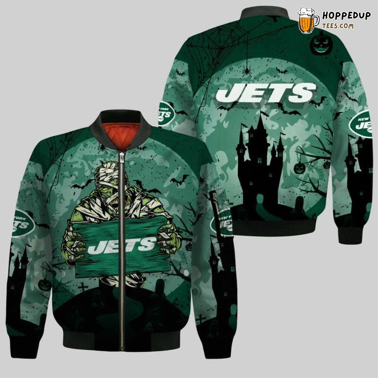 NFL New York Jets Halloween Mummy Green Unique Bomber Jacket