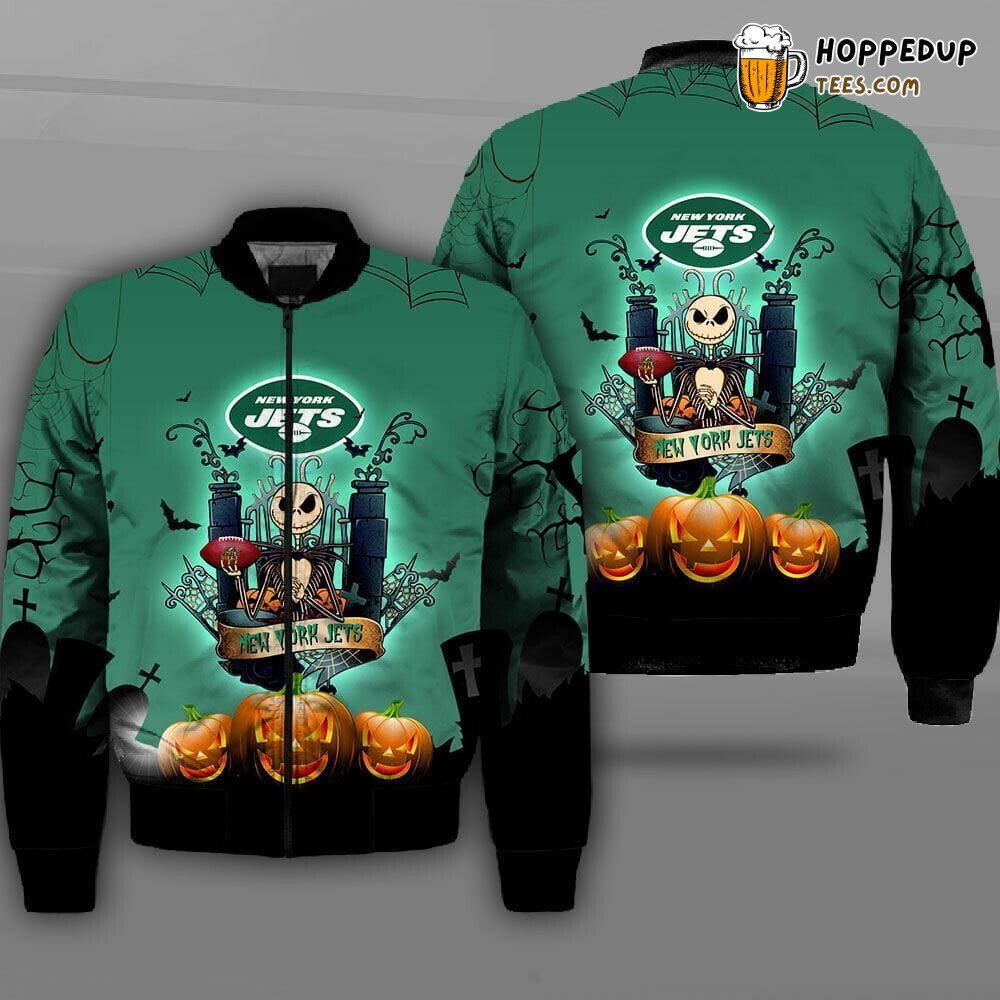 NFL New York Jets Jack Skellington Halloween Bomber Jacket