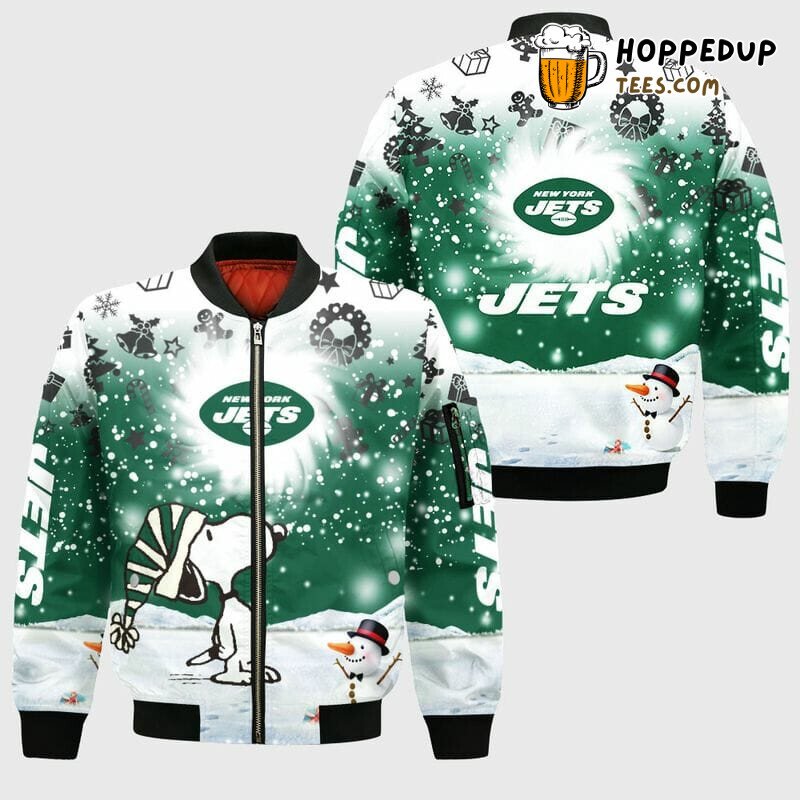 NFL New York Jets Snoopy Green Christmas Bomber Jacket