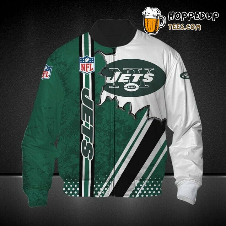 NFL New York Jets Stylish Bomber Jacket in Green and White