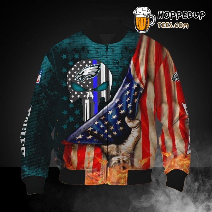 NFL Philadelphia Eagles American Flag Punisher Skull Bomber Jacket