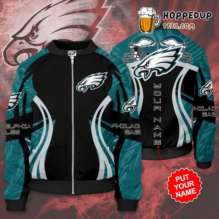 NFL Philadelphia Eagles Custom Name Black Green Bomber Jacket