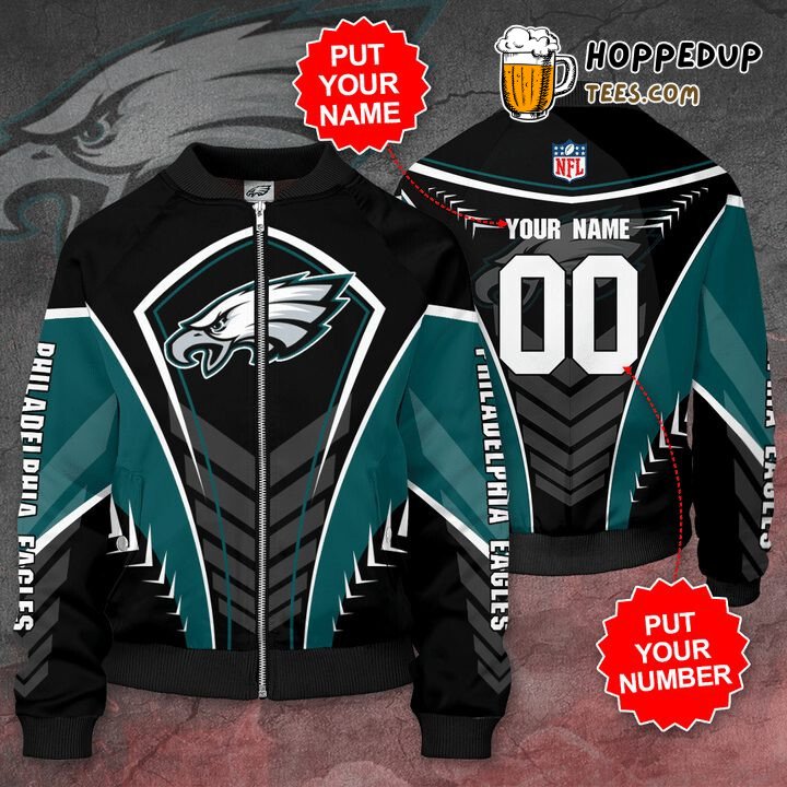 NFL Philadelphia Eagles Custom Name Number Black Green Bomber Jacket