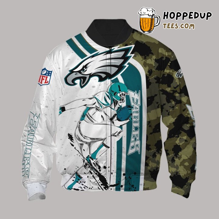 NFL Philadelphia Eagles White Green Camo Bomber Jacket