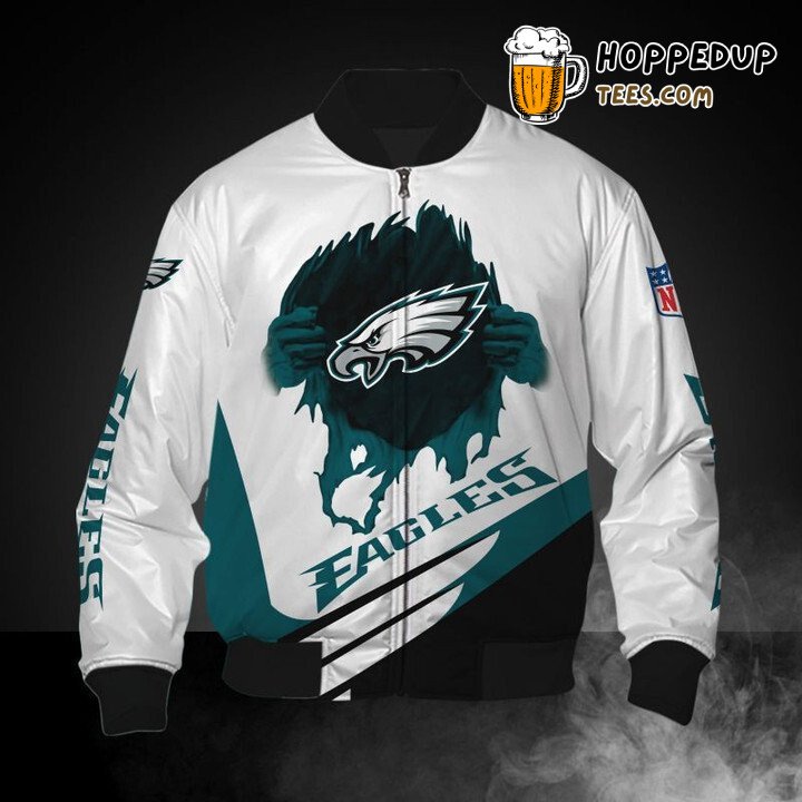 NFL Philadelphia Eagles White Green Logo Bomber Jacket