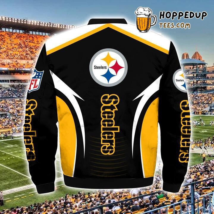 NFL Pittsburgh Steelers Black Golden White Bomber Jacket