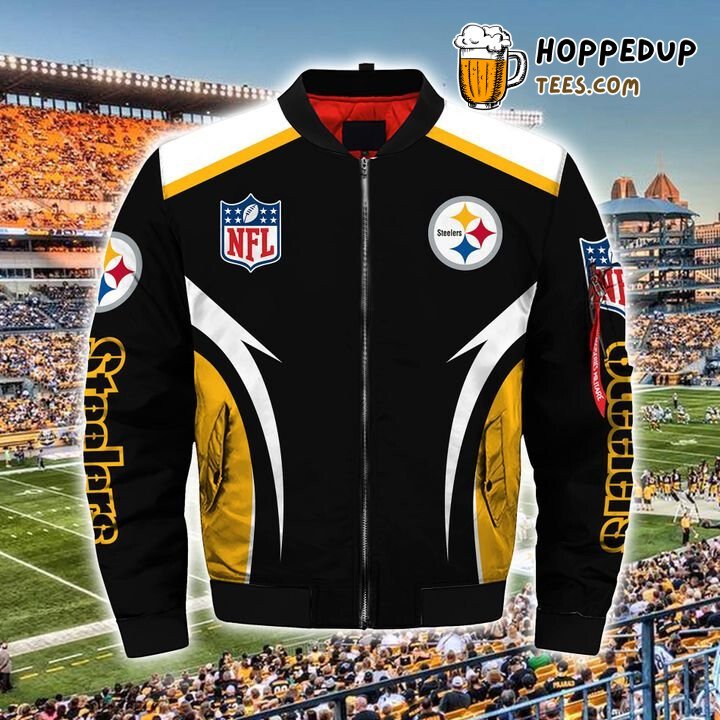 NFL Pittsburgh Steelers Black Golden White Bomber Jacket