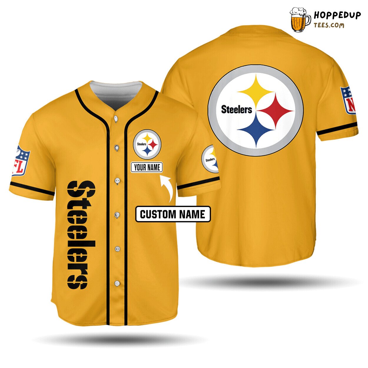 NFL Pittsburgh Steelers Custom Name Basic Golden Baseball Jersey Unisex Shirt