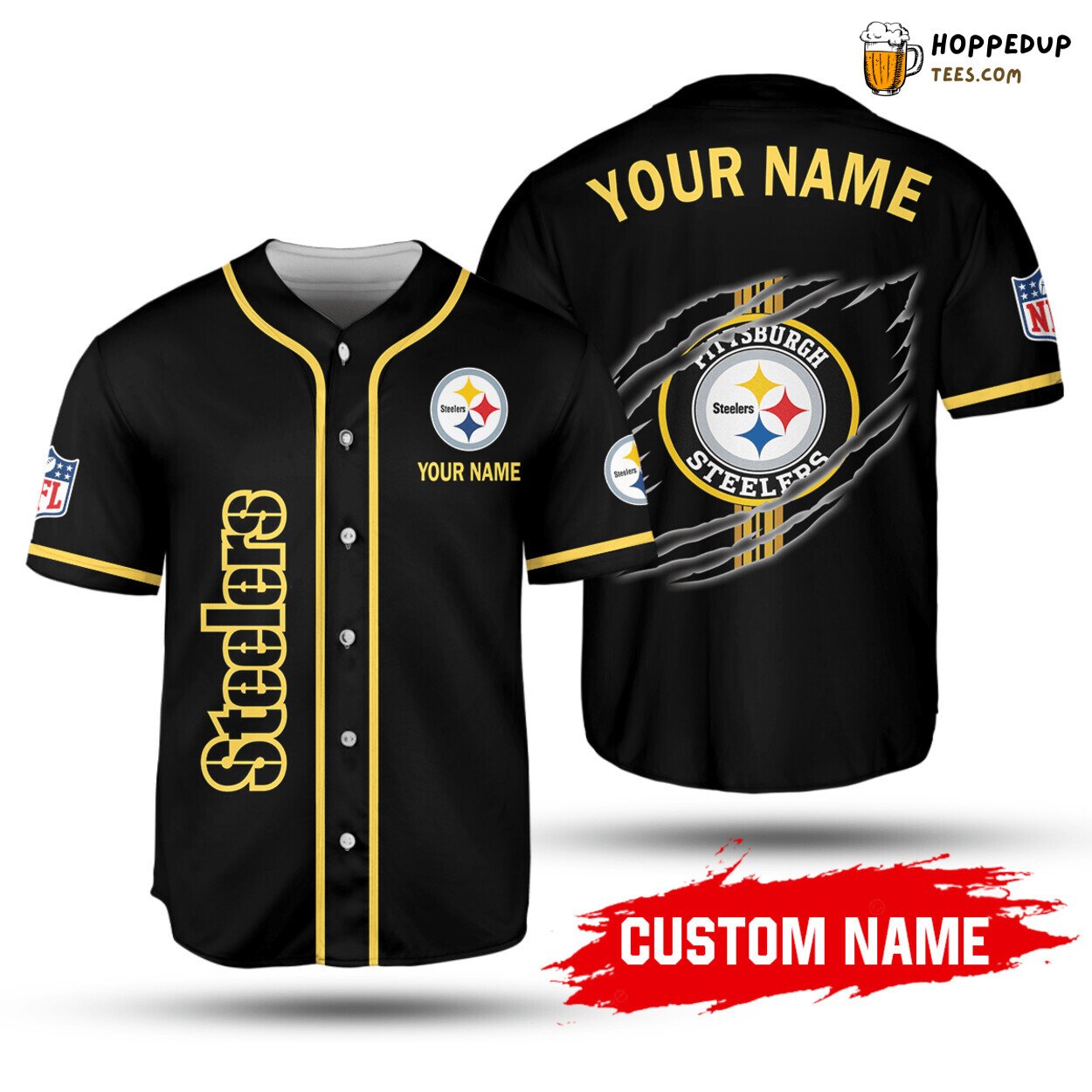 NFL Pittsburgh Steelers Custom Name Black Edition Baseball Jersey Unisex Shirt