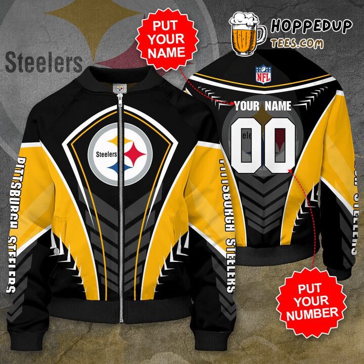 NFL Pittsburgh Steelers Custom Name Number Black Golden Bomber Jacket