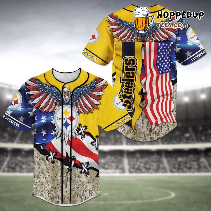 NFL Pittsburgh Steelers Eagles American Flag Baseball Jersey Unisex Shirt