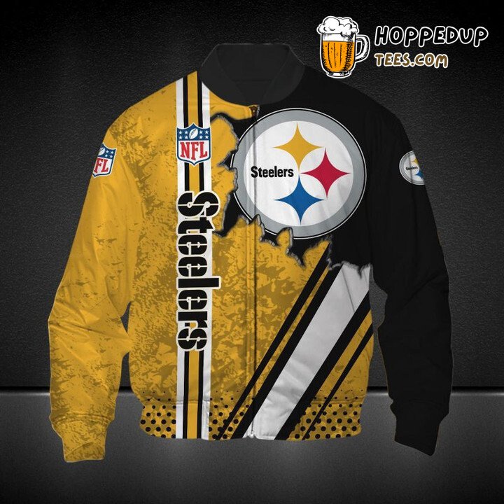 NFL Pittsburgh Steelers Golden Black Logo Special Bomber Jacket