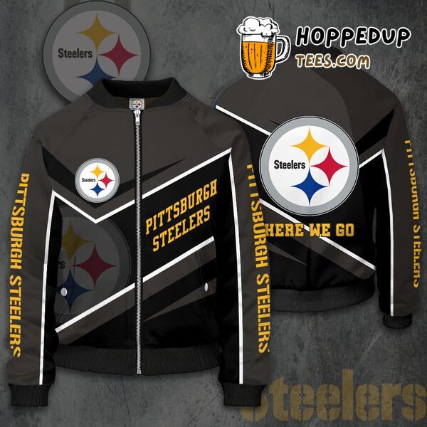 NFL Pittsburgh Steelers Grey Black Golden Bomber Jacket