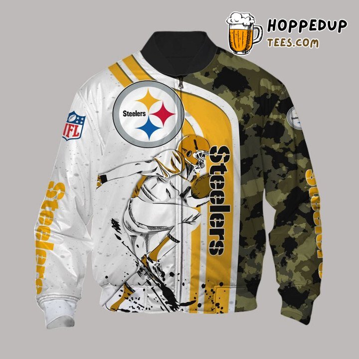NFL Pittsburgh Steelers White Golden Camo Bomber Jacket