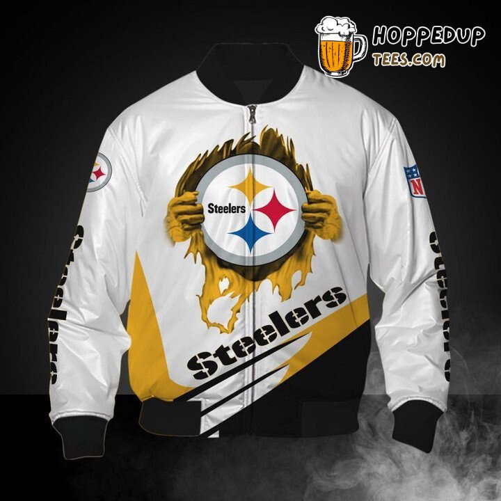 NFL Pittsburgh Steelers White Golden Logo Bomber Jacket