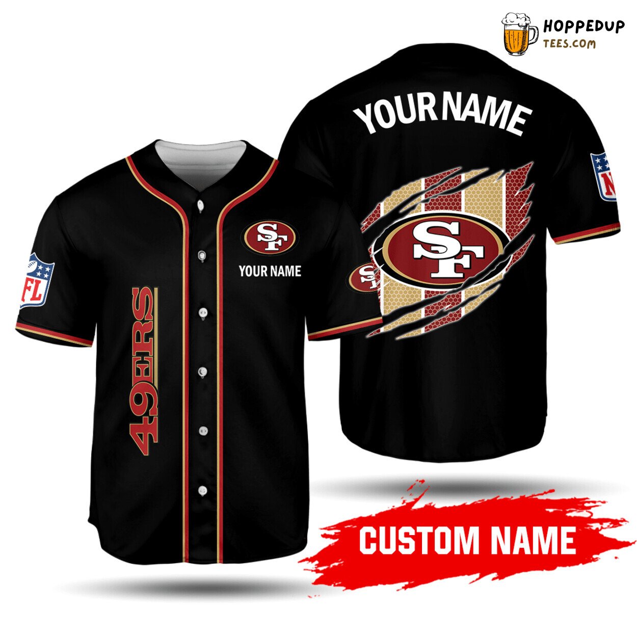 NFL San Francisco 49ers Custom Name Black Scratch Logo Baseball Jersey Unisex Shirt