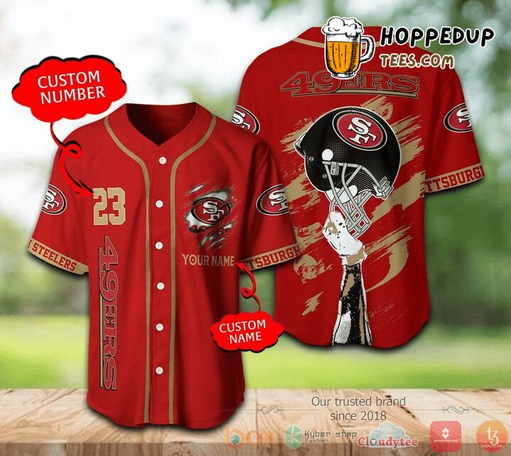 NFL San Francisco 49ers Custom Name Helmet Red Edition Baseball Jersey Unisex Shirt