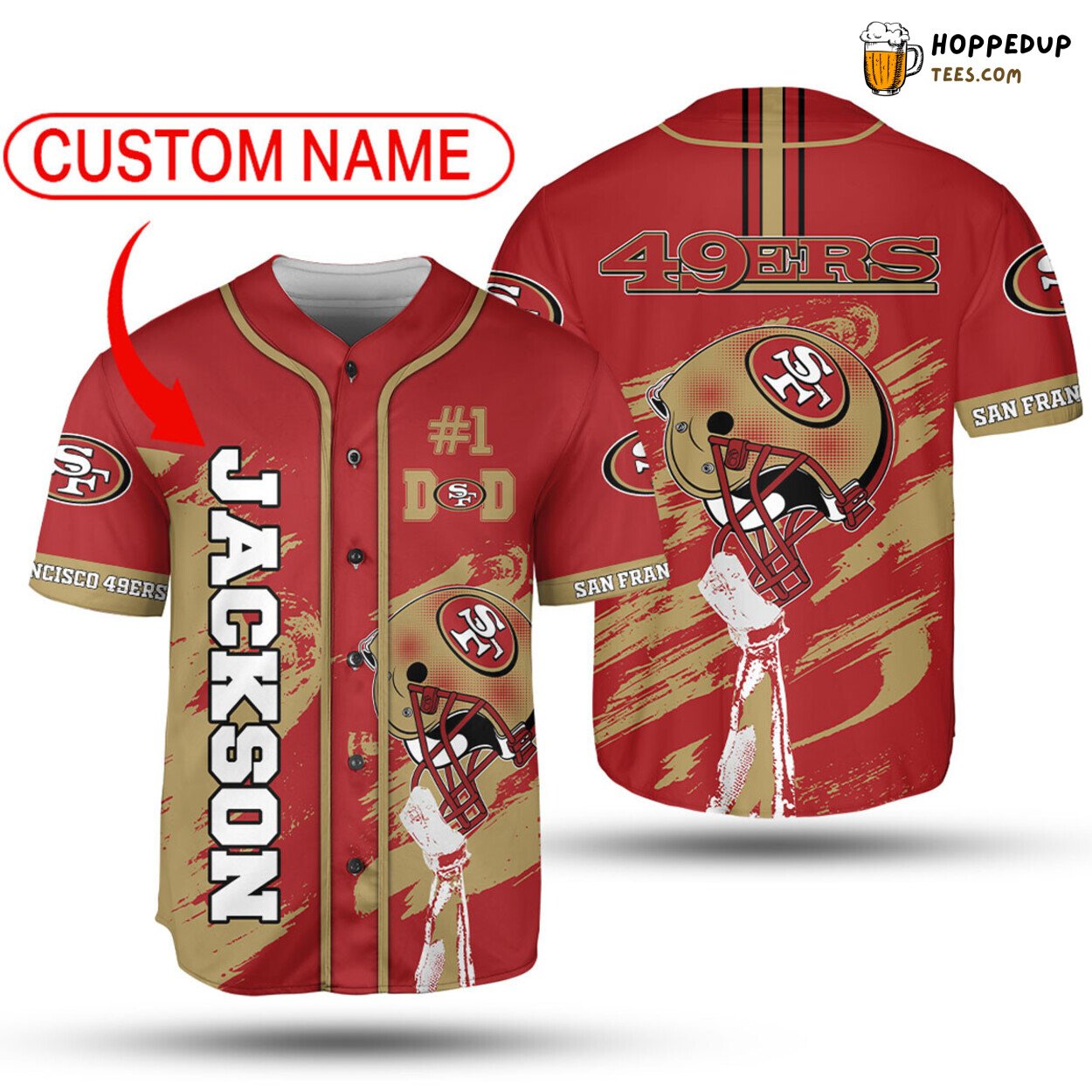 NFL San Francisco 49ers Custom Name Number Dad Baseball Jersey Unisex Shirt