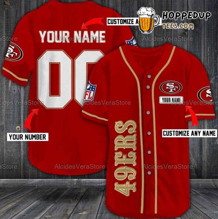 NFL San Francisco 49ers Custom Name Number Red Version Baseball Jersey Unisex Shirt