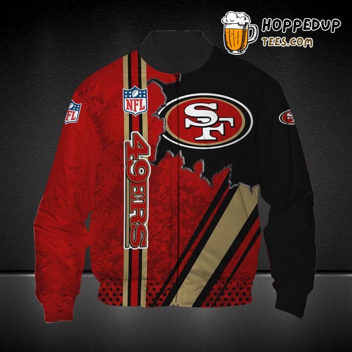 NFL San Francisco 49ers Red Black Logo In Heart Bomber Jacket