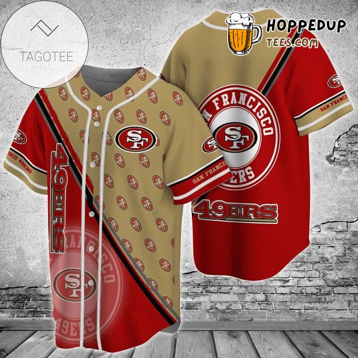 NFL San Francisco 49ers Red Goden Multi Small Logos Baseball Jersey Unisex Shirt