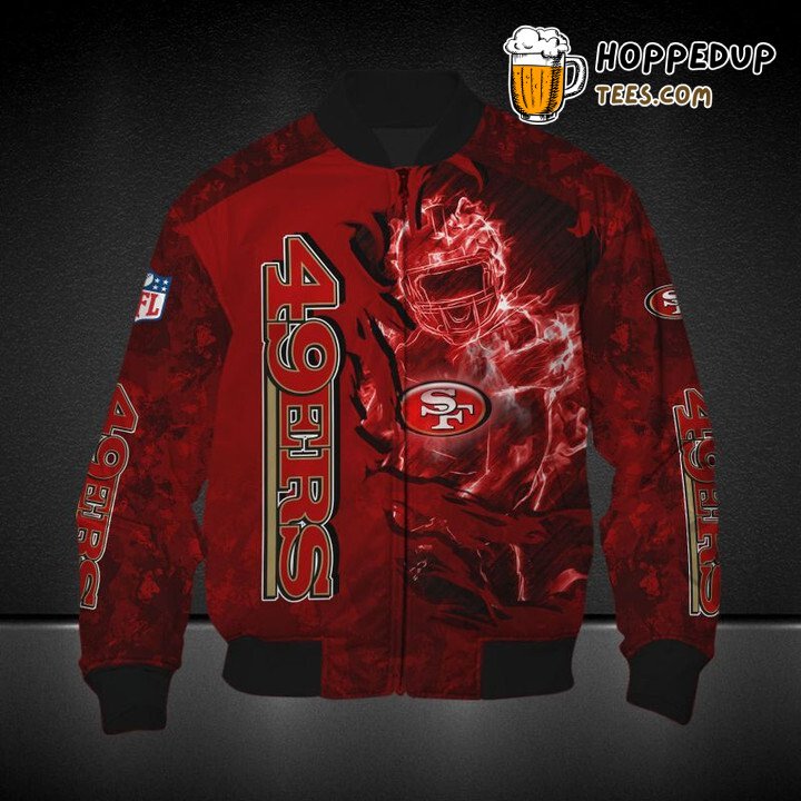NFL San Francisco 49ers Red Scratch Fire Player Bomber Jacket