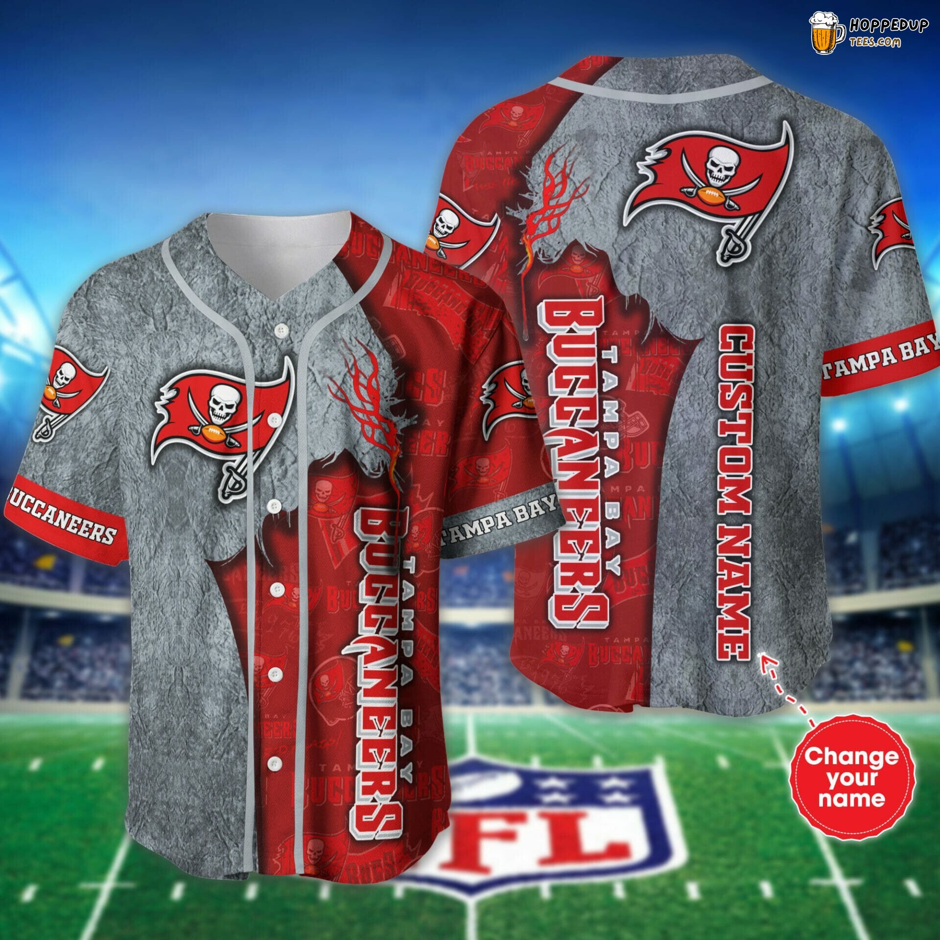 NFL Tampa Bay Buccaneers Custom Name Grey Red Baseball Jersey Unisex Shirt