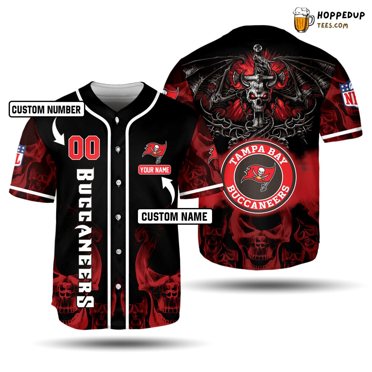 NFL Tampa Bay Buccaneers Custom Name Number Black Red Baseball Jersey Unisex Shirt