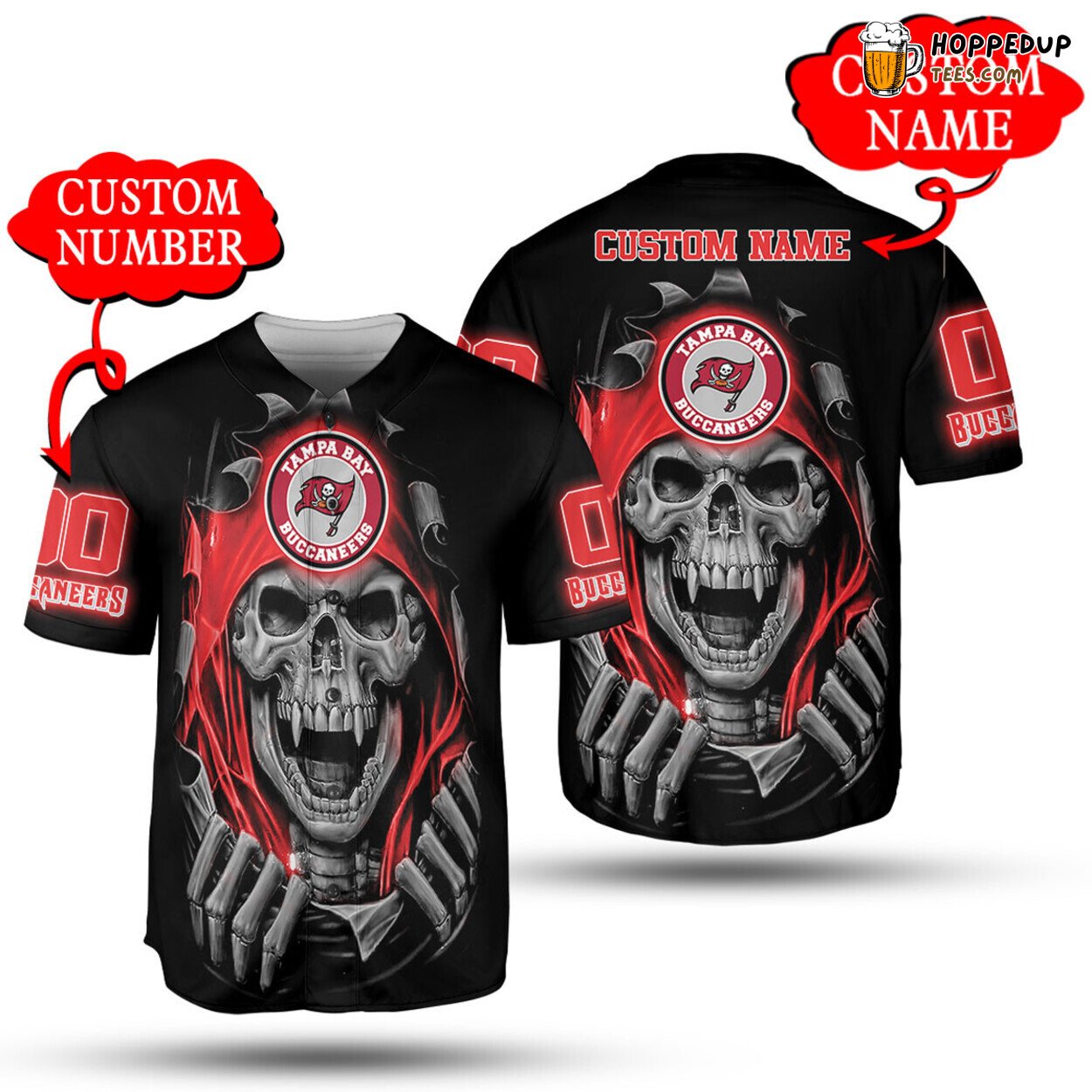 NFL Tampa Bay Buccaneers Custom Name Number Vampire Skull Baseball Jersey Unisex Shirt