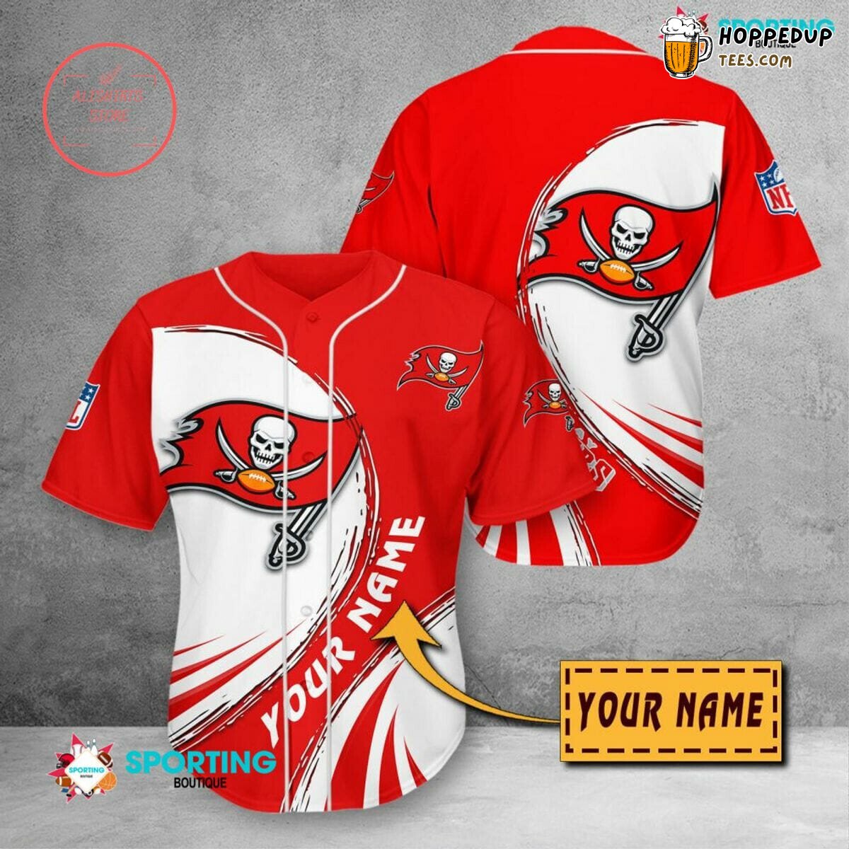 NFL Tampa Bay Buccaneers Custom Name Red White Baseball Jersey Unisex Shirt