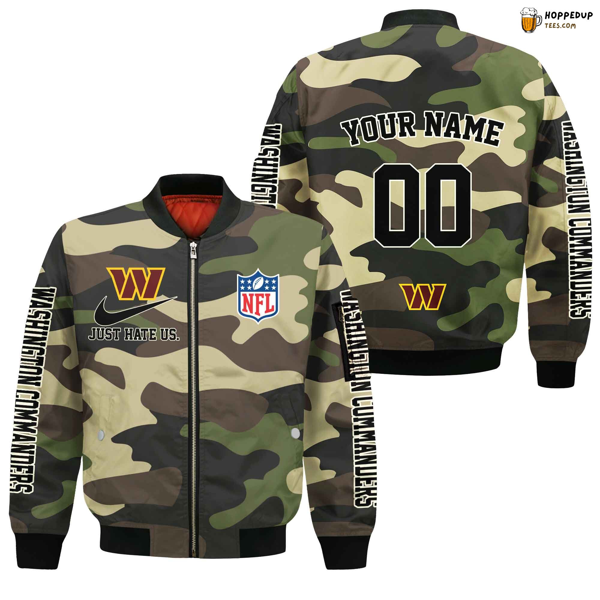 NFL Washington Commanders Custom Name Number Camo Style Bomber Jacket