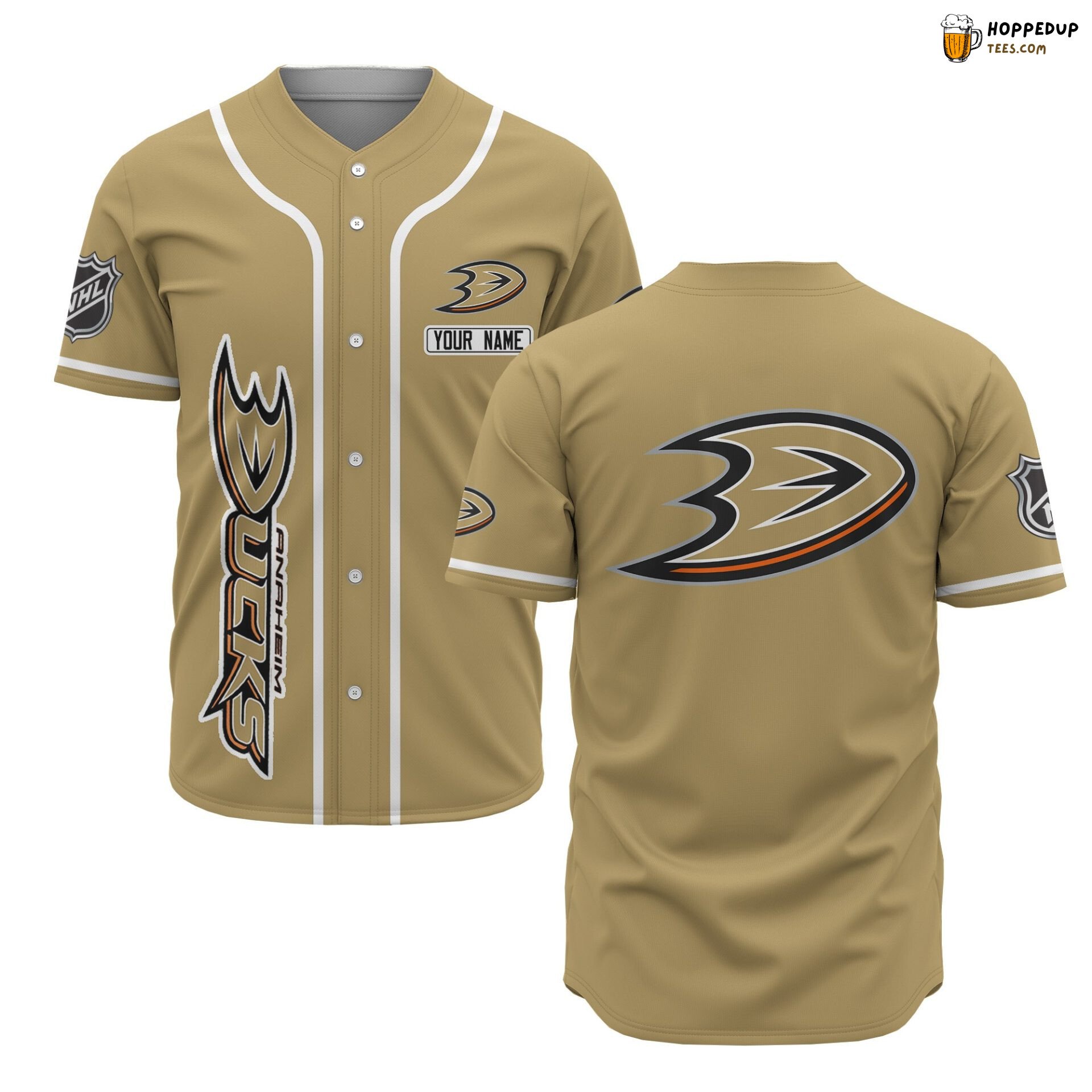 NHL Anaheim Ducks Custom Name Gold Baseball Jersey Unisex Shirt