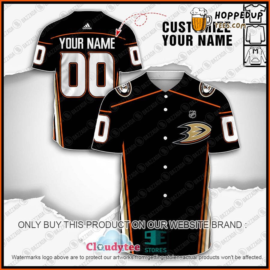 NHL Anaheim Ducks Custom Name Number Black Baseball Jersey Unisex Shirt NHL Anaheim Ducks Custom Name Number Black Baseball Jersey Unisex Shirt