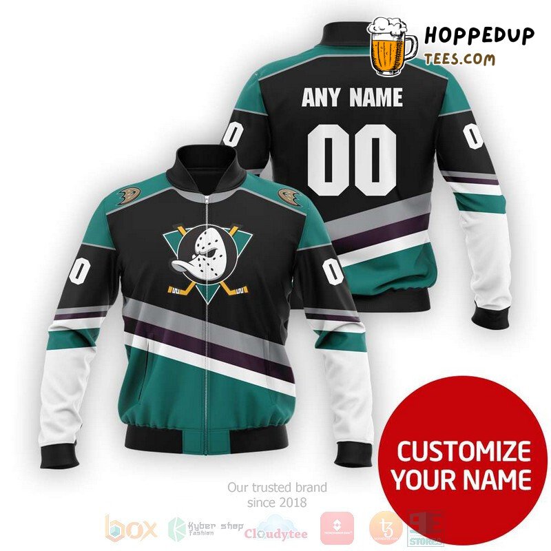 NHL Anaheim Ducks Custom Name Number Black Green Bomber Jacket