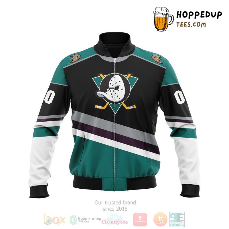NHL Anaheim Ducks Custom Name Number Black Green Bomber Jacket