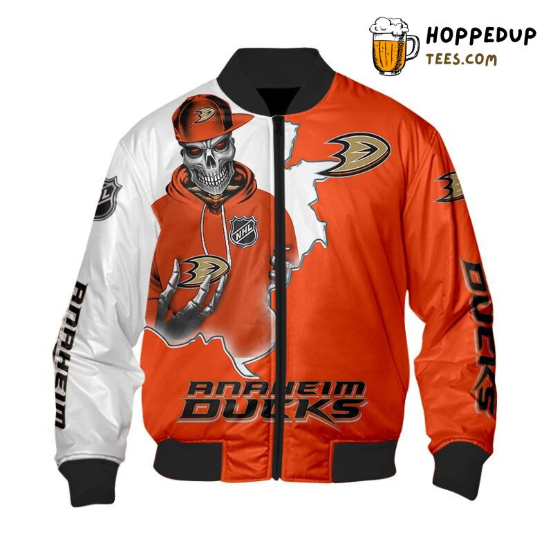 NHL Anaheim Ducks Orange White Skull Scratch Bomber Jacket
