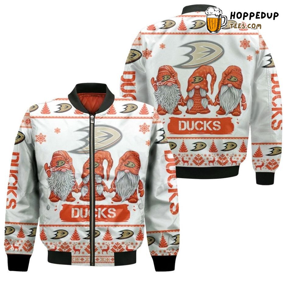 NHL Anaheim Ducks White Orange Drwafs Ugly Christmas Bomber Jacket