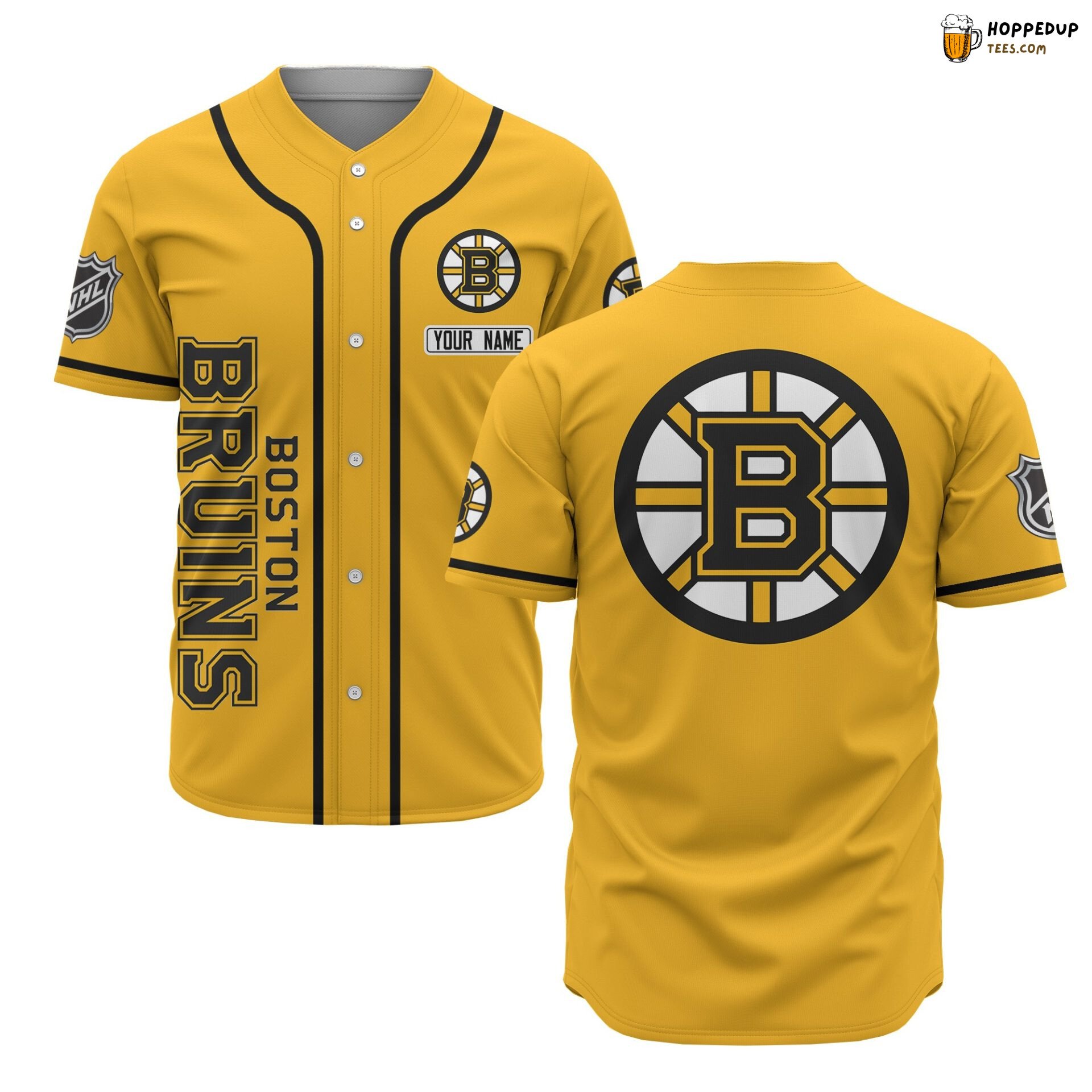 NHL Boston Bruins Custoom Name Gold Baseball Jersey Unisex Shirt